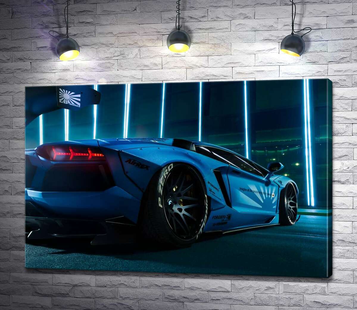 картина Лазурный цвет автомобиля Ламборгини (Lamborghini Aventador)