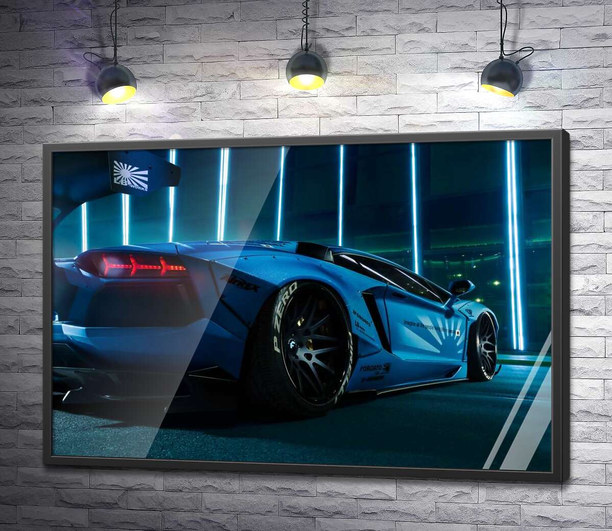 постер Лазурный цвет автомобиля Ламборгини (Lamborghini Aventador)