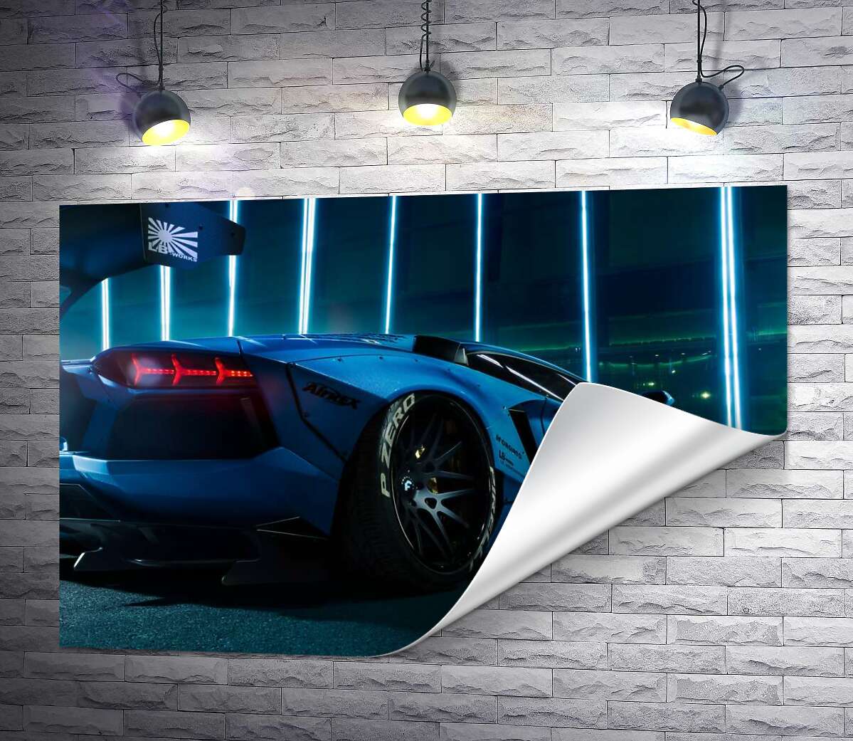 печать Лазурный цвет автомобиля Ламборгини (Lamborghini Aventador)