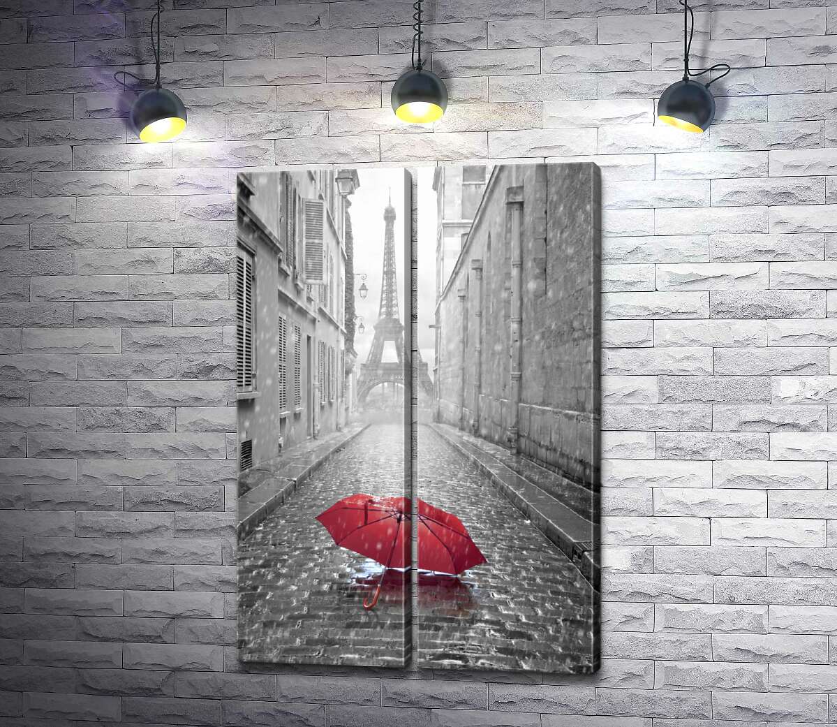 модульная картина Одинокий зонт на мостовой дождливого Парижа