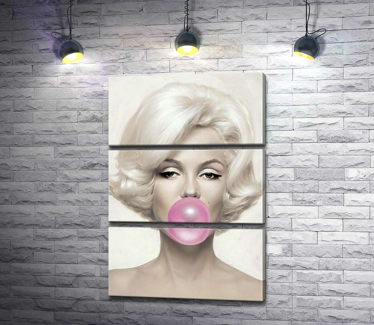 модульная картина Мэрилин Монро (Marilyn Monroe) надувает розовую жвачку (Модуль №15)