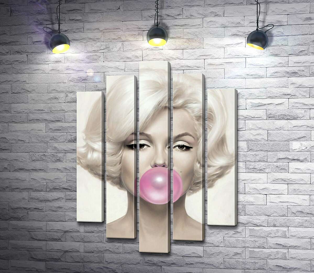 модульная картина Мэрилин Монро (Marilyn Monroe) надувает розовую жвачку (Модуль №4)