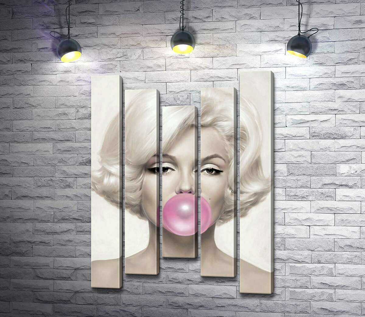 модульная картина Мэрилин Монро (Marilyn Monroe) надувает розовую жвачку (Модуль №27)