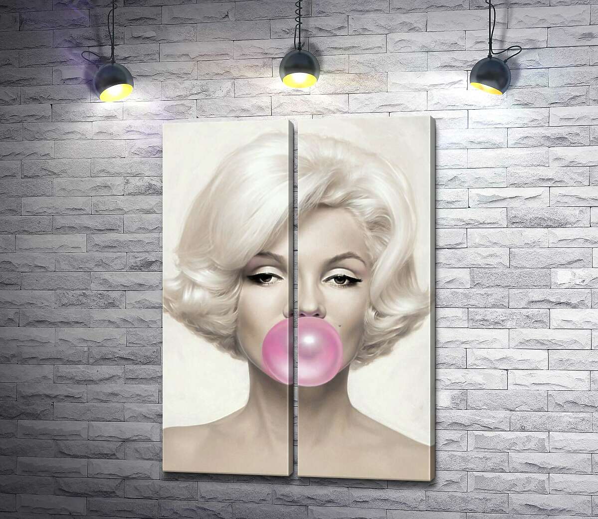 модульная картина Мэрилин Монро (Marilyn Monroe) надувает розовую жвачку