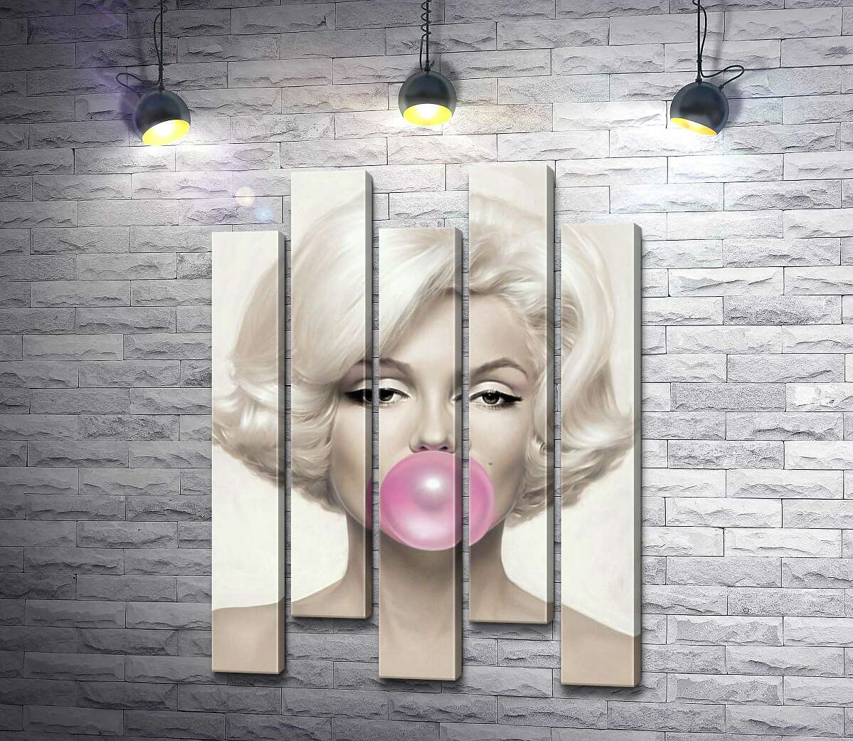 модульная картина Мэрилин Монро (Marilyn Monroe) надувает розовую жвачку (Модуль №30)