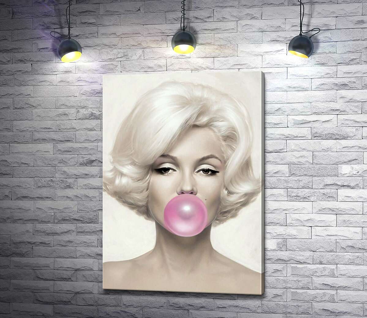 картина Мэрилин Монро (Marilyn Monroe) надувает розовую жвачку