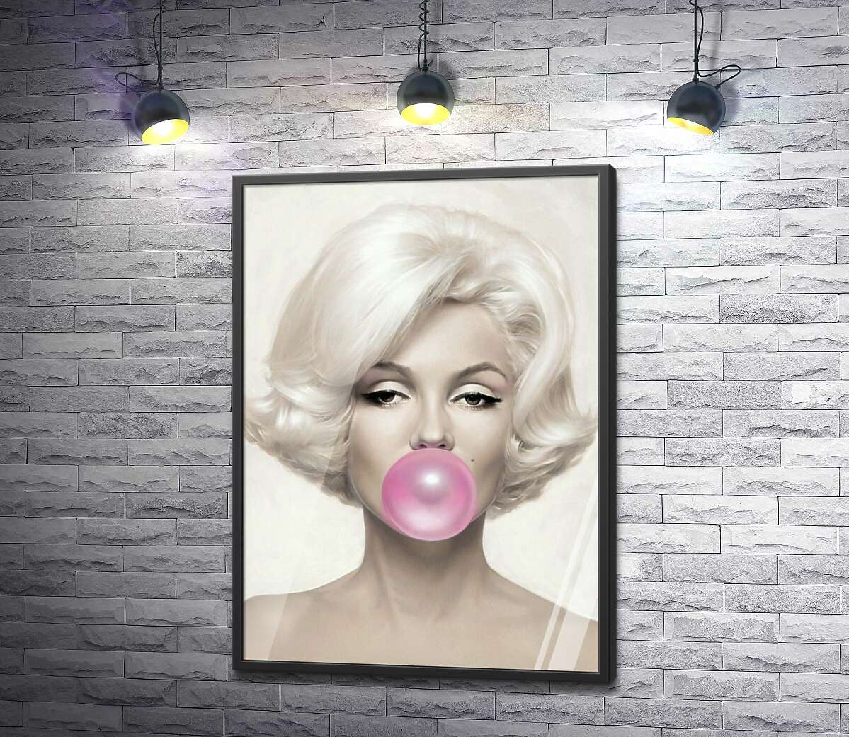 постер Мэрилин Монро (Marilyn Monroe) надувает розовую жвачку