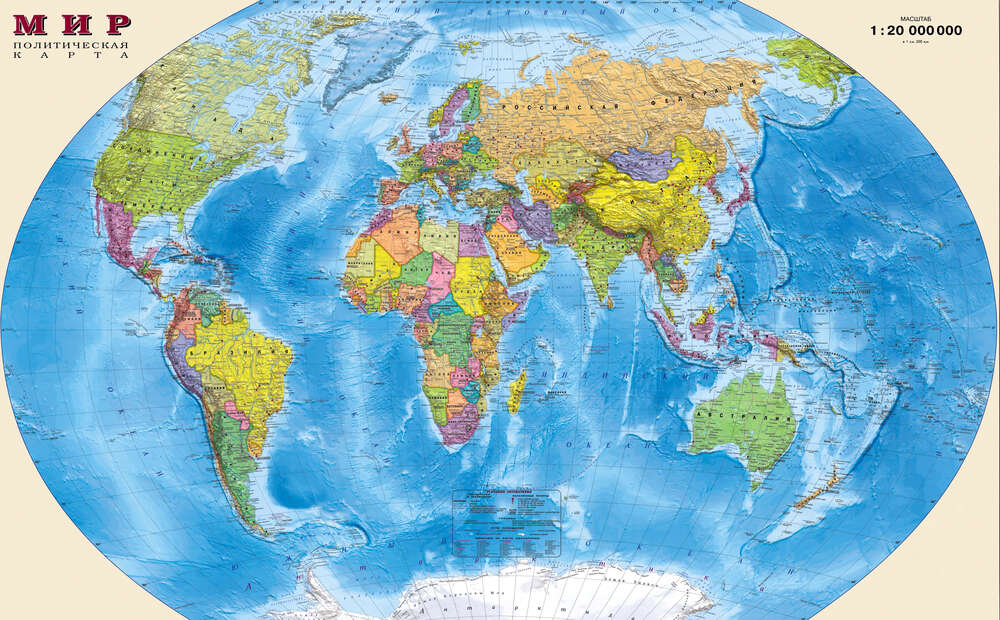 картина-постер Політична карта світу в яскравих тонах