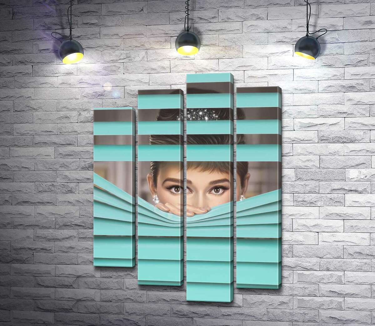модульна картина Одрі Гепберн (Audrey Hepburn) в ролі героїні фільму "Сніданок у "Тіффані"" (Breakfast at Tiffany's) (Модуль №3)