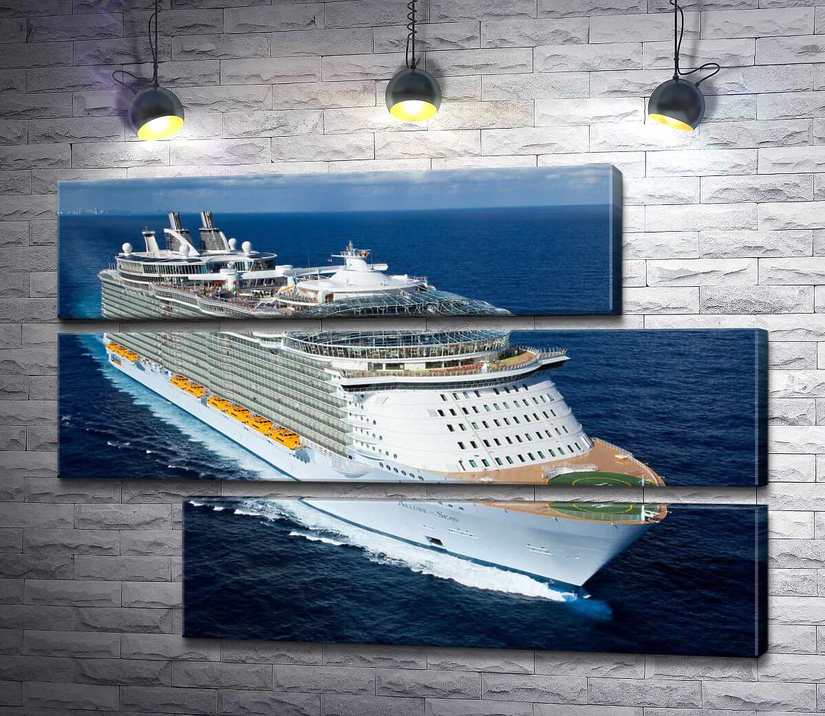 модульна картина "Allure of Seas" - круїзне судно на повній швидкості розрізає синю водну гладь (Модуль №16)