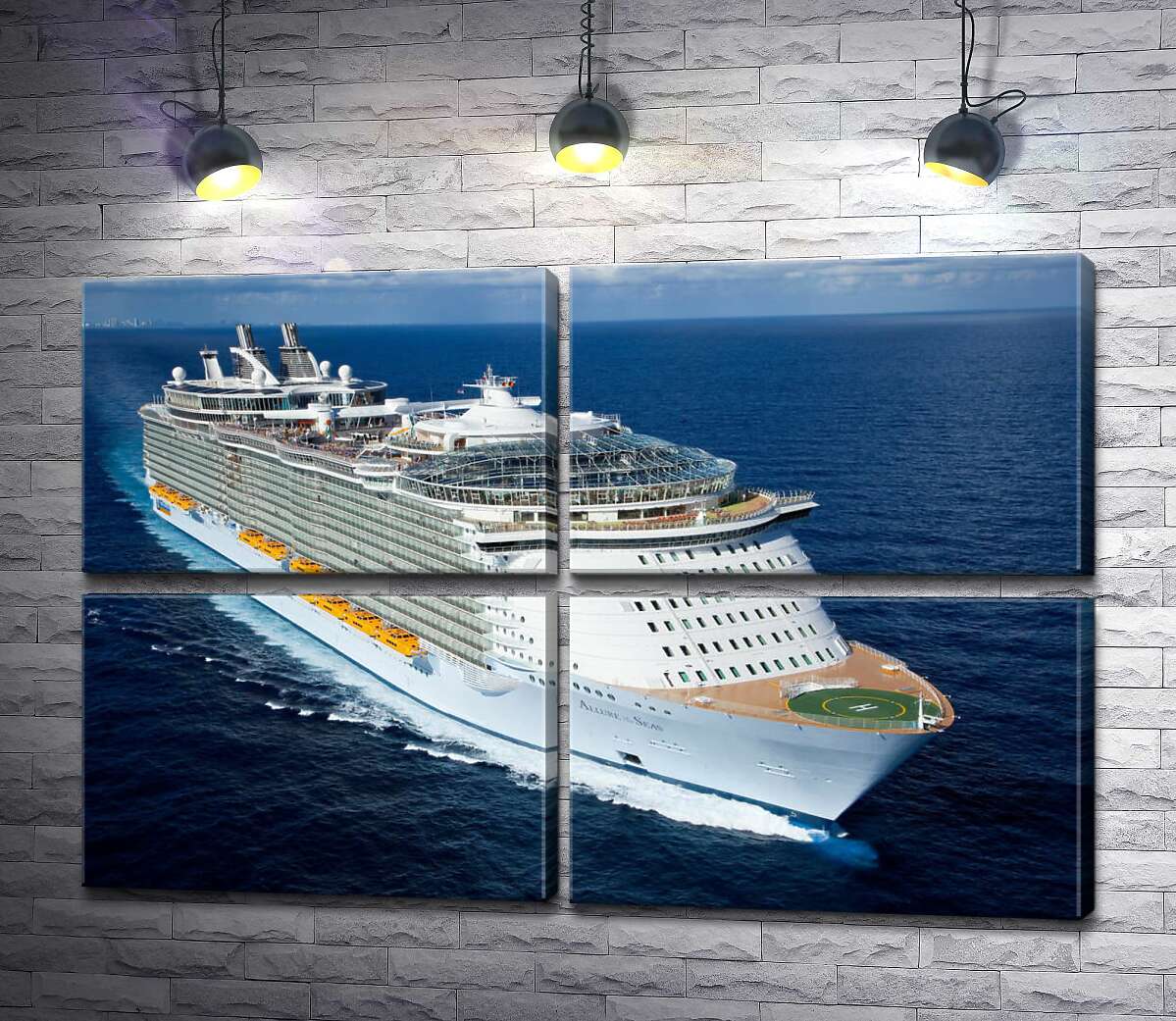 модульна картина "Allure of Seas" - круїзне судно на повній швидкості розрізає синю водну гладь (Модуль №25)