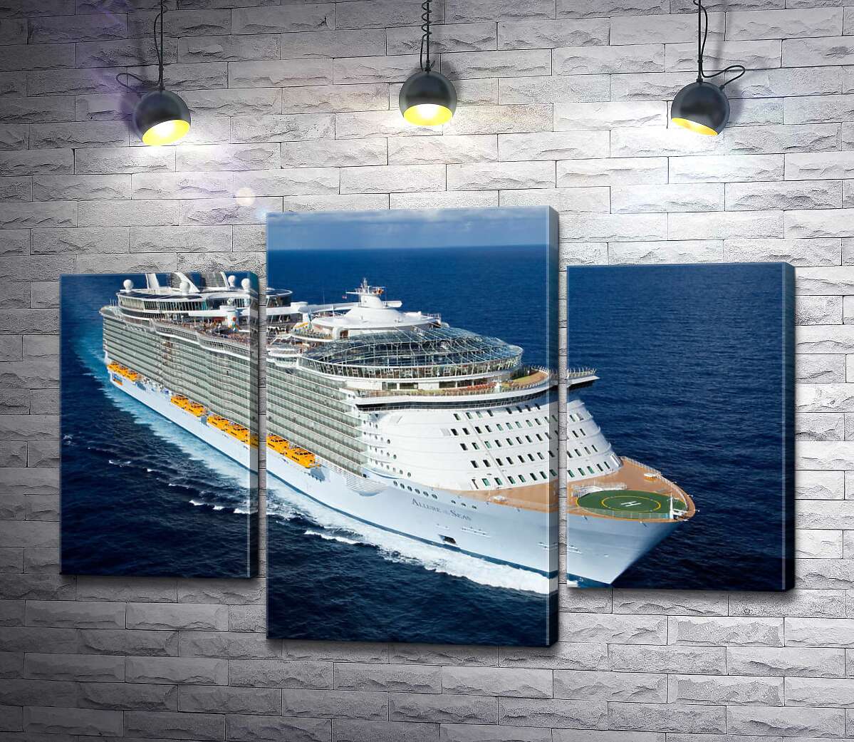 модульна картина "Allure of Seas" - круїзне судно на повній швидкості розрізає синю водну гладь (Модуль №10)