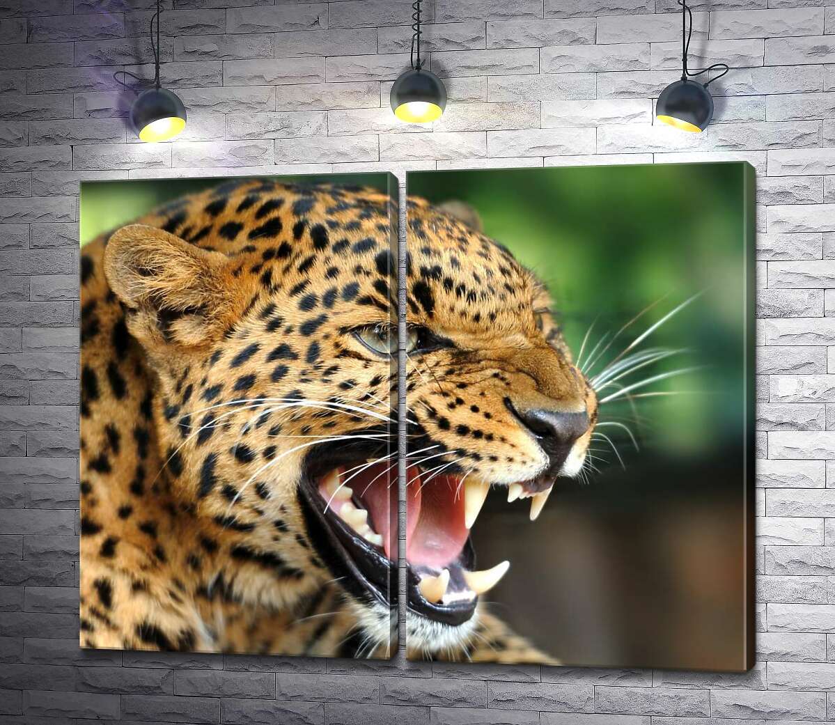 модульная картина Разъяренный ягуар скалит зубы