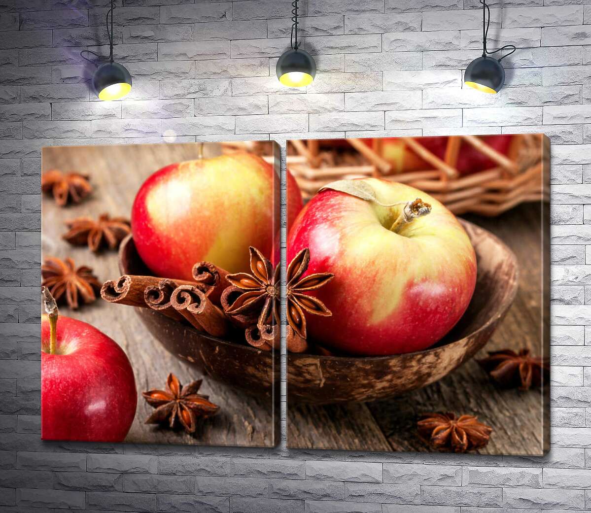 модульная картина Запахи осени: краснобокие яблоки с корицей и бадьяном