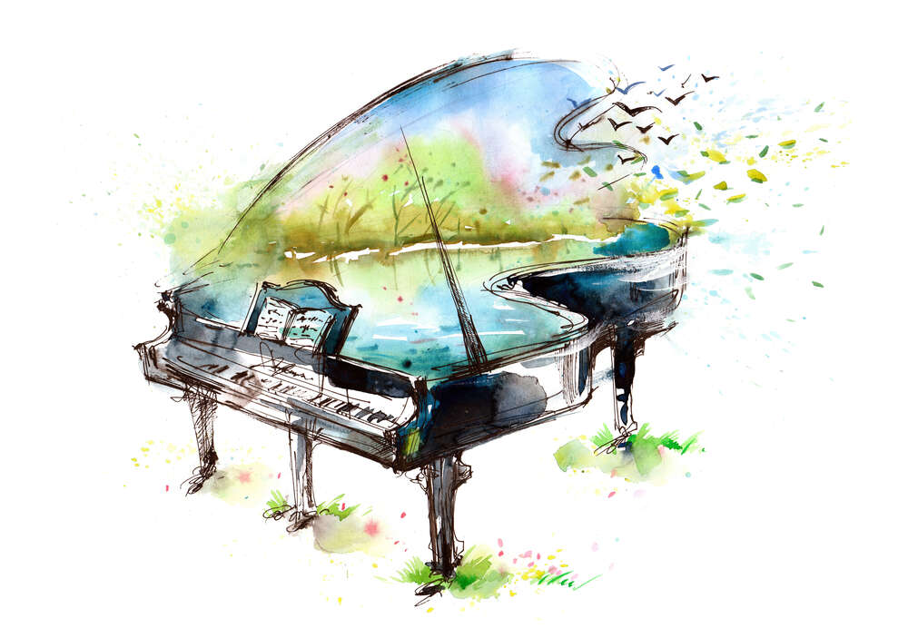 картина-постер Ніжна блакить озера у роялі