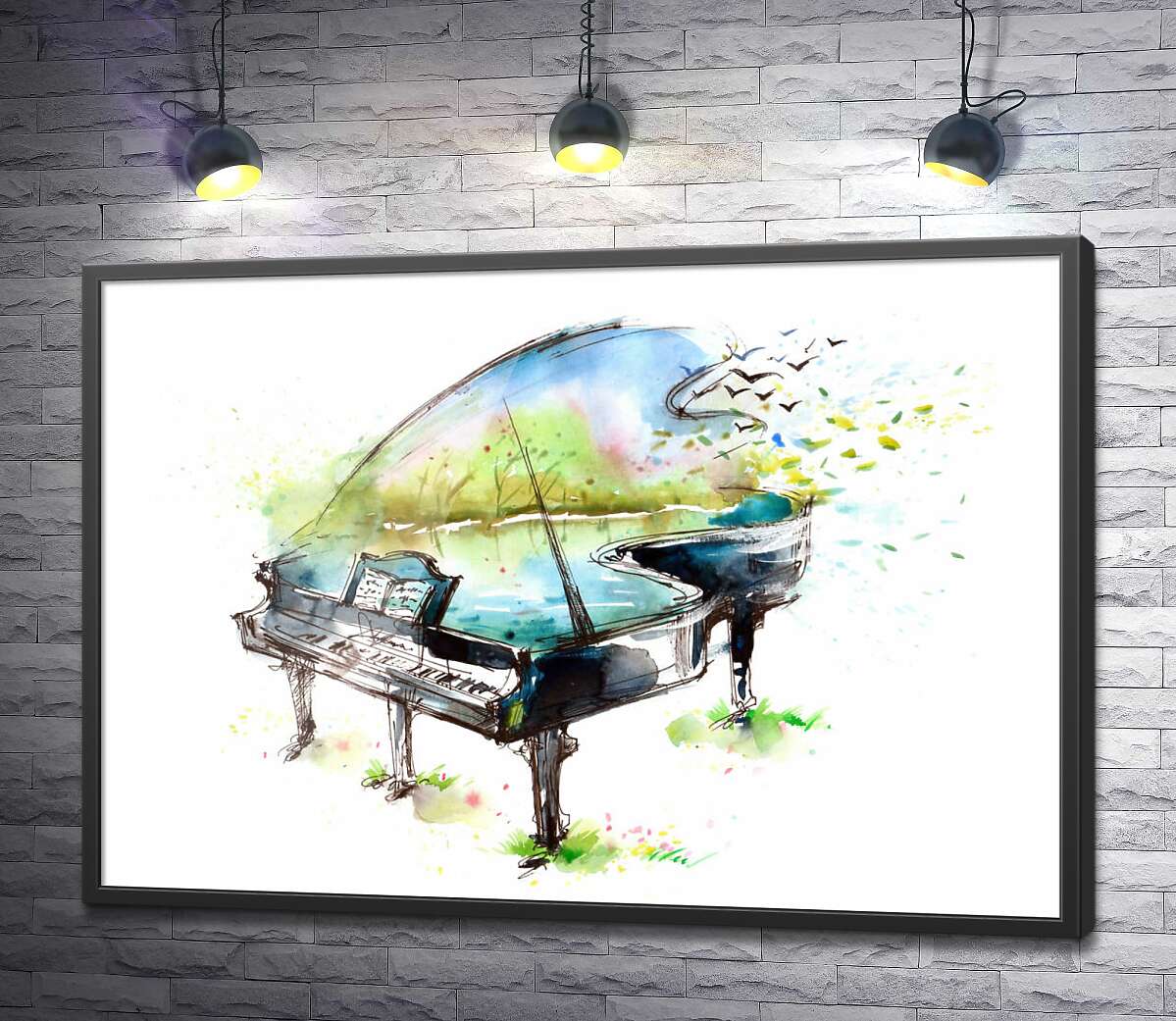 постер Ніжна блакить озера у роялі