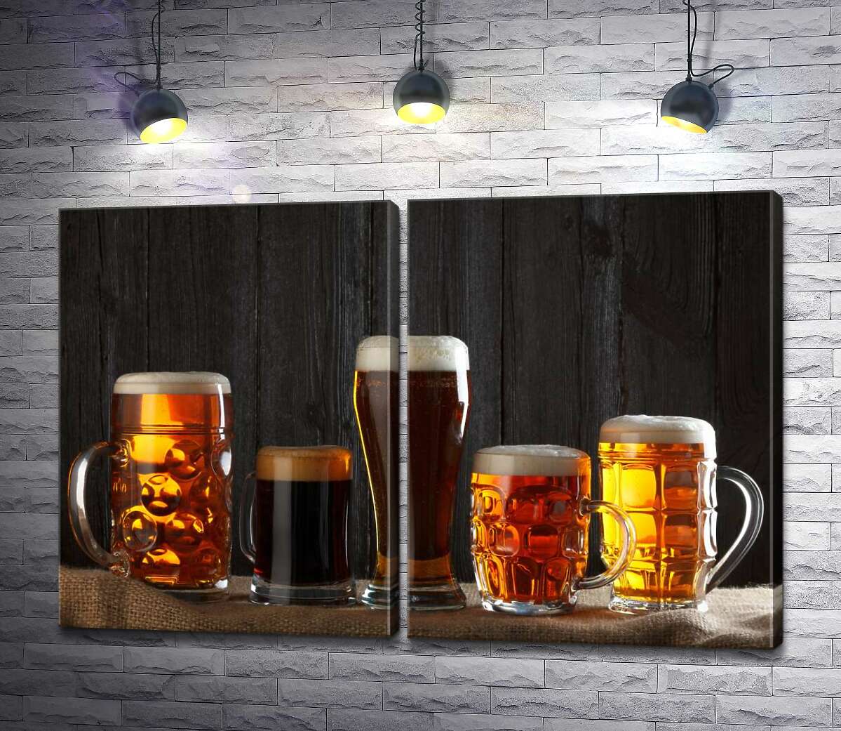 модульна картина Золоті відтінки сортів пива в різноманітті скляних келихів