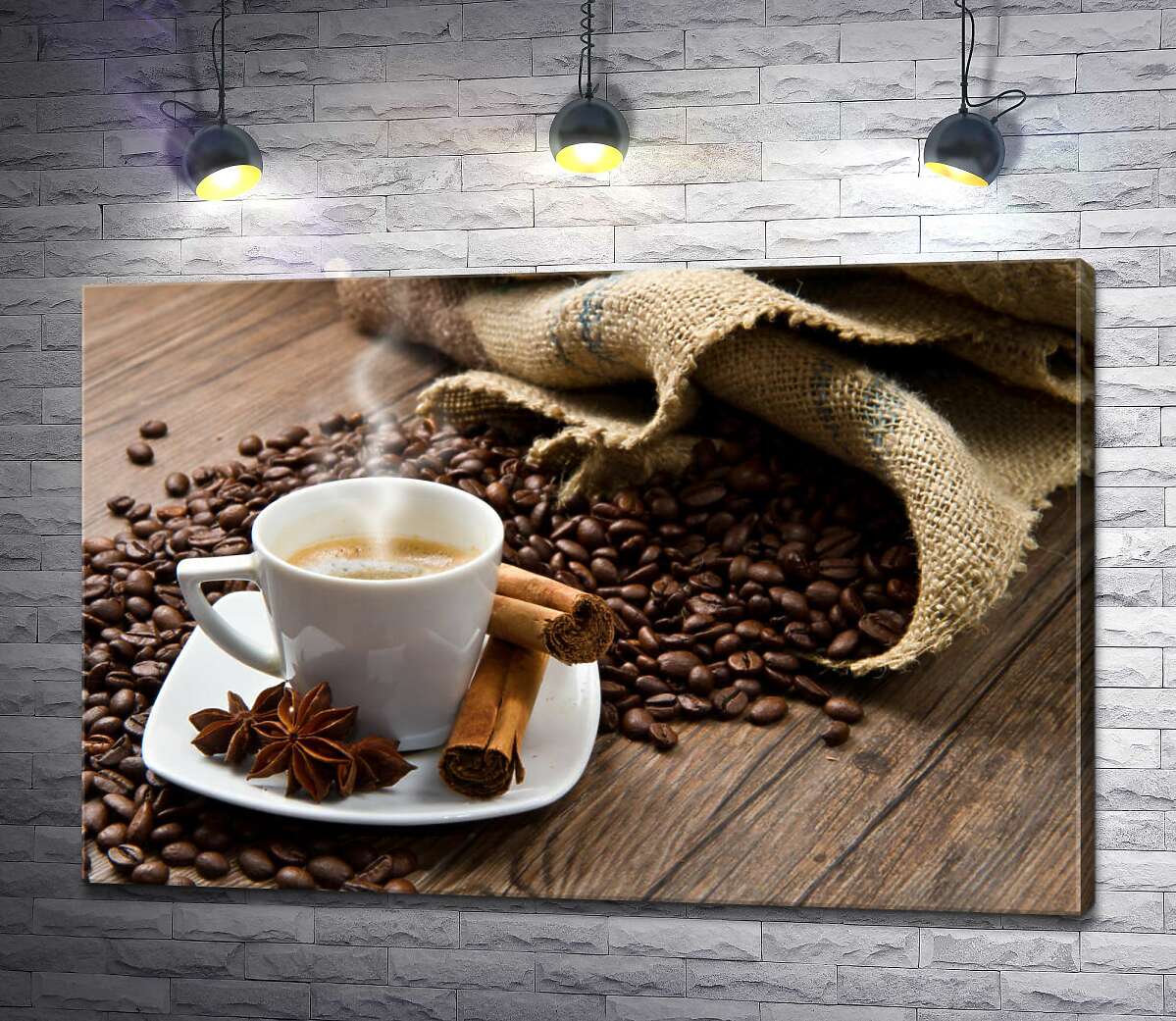 картина Пастельні відтінки доппіо еспресо зі спеціями та зернами кави