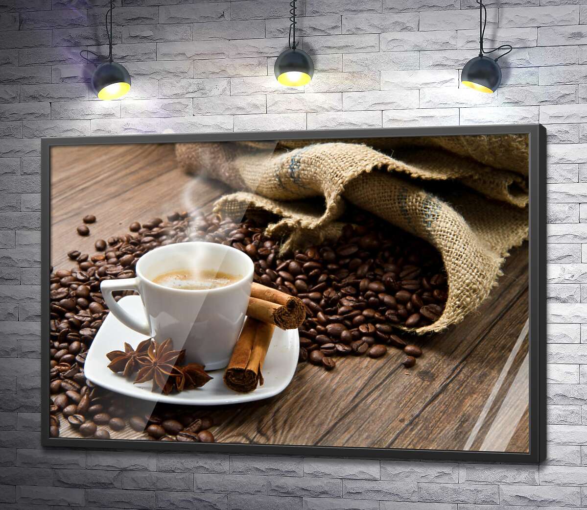 постер Пастельні відтінки доппіо еспресо зі спеціями та зернами кави
