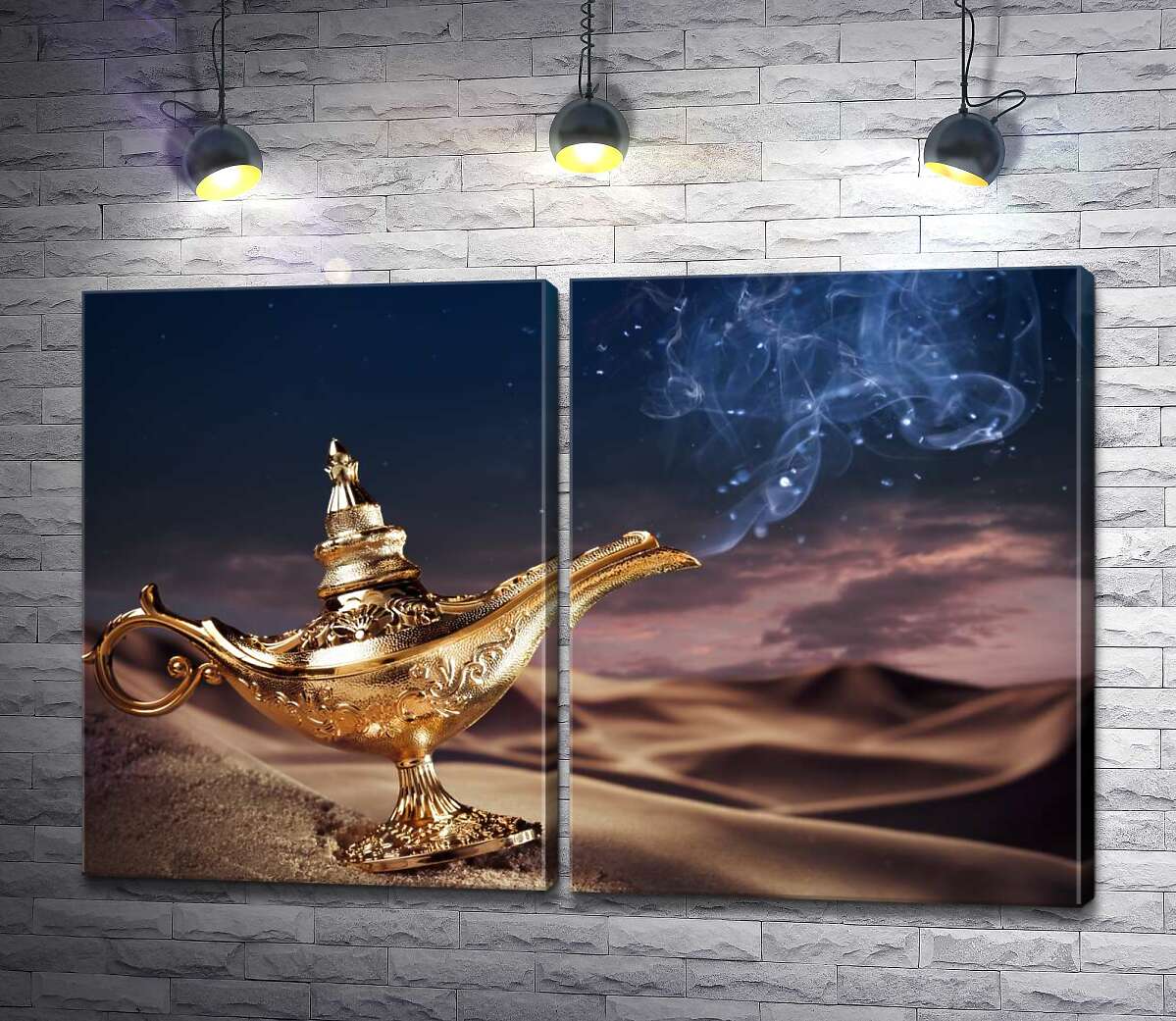 модульна картина Чарівна лампа Аладдіна лежить на піску в пустелі