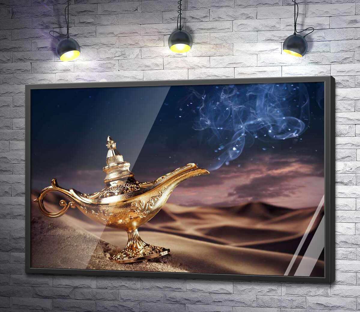 постер Волшебная лампа Аладдина лежит на песке в пустыне