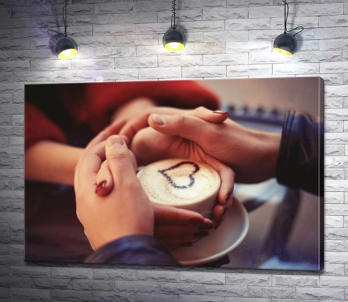 картина Тепло чашки с кофе согревает руки влюбленных