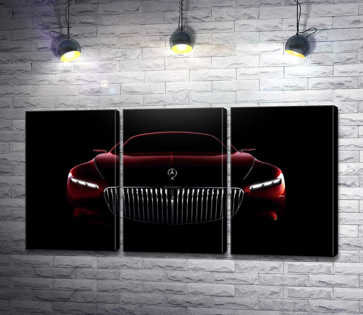 модульная картина Красный силуэт автомобиля Mercedes-Maybach S-Class