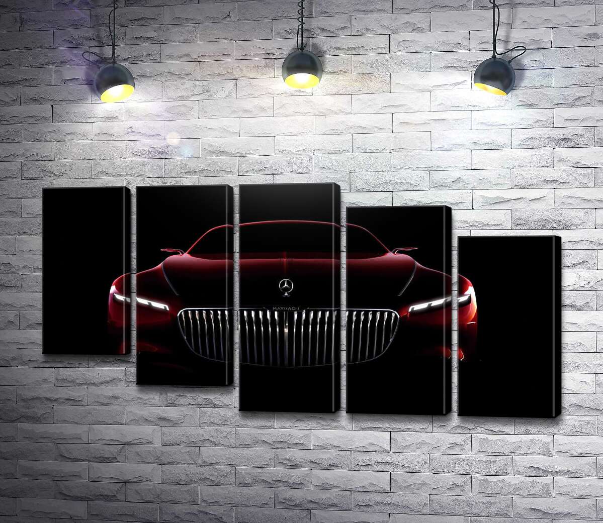 модульная картина Красный силуэт автомобиля Mercedes-Maybach S-Class (Модуль №28)