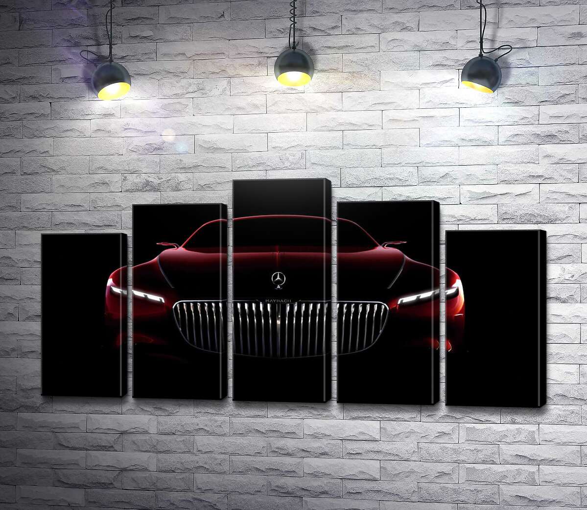 модульная картина Красный силуэт автомобиля Mercedes-Maybach S-Class (Модуль №29)