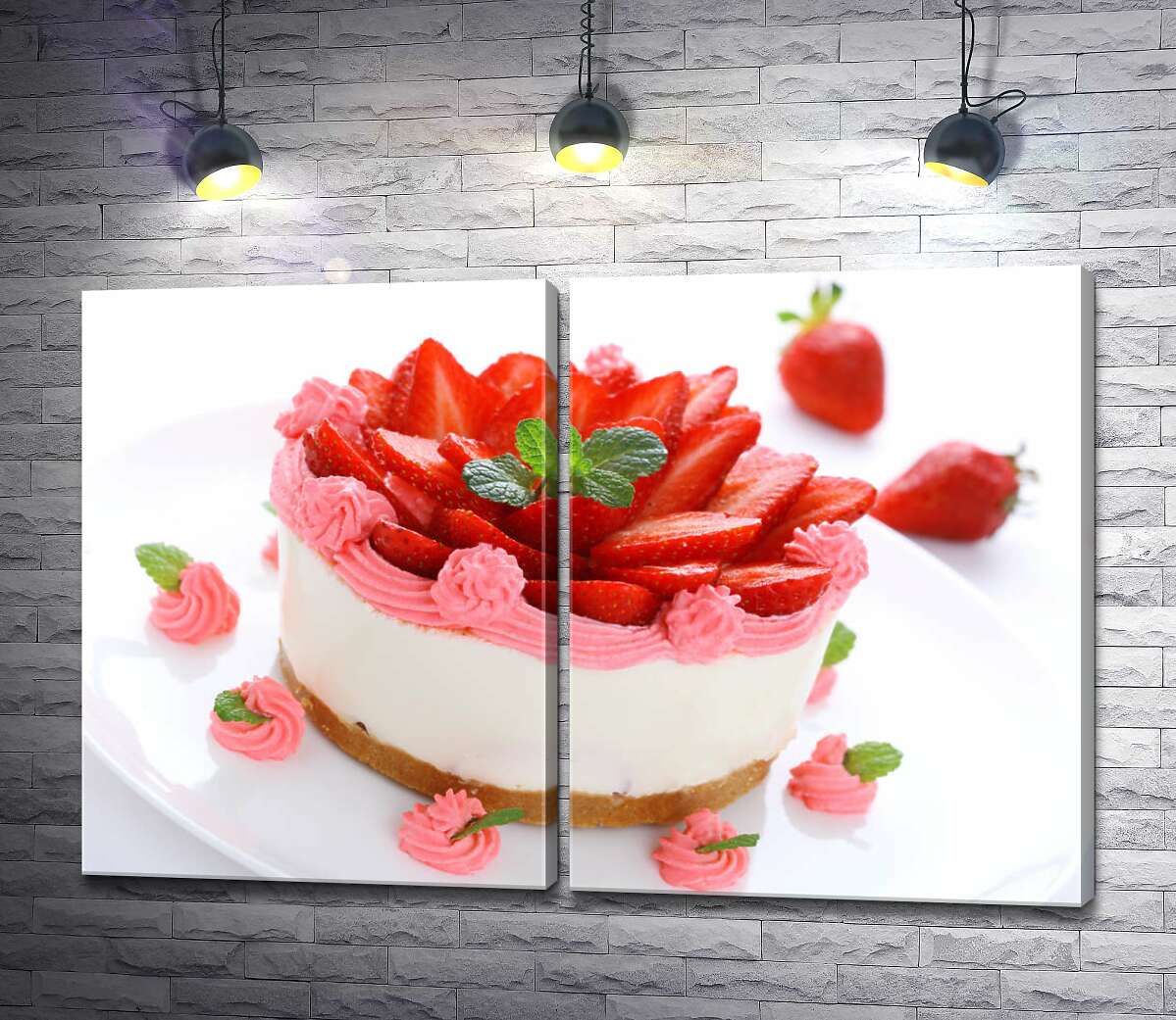 модульная картина Нежные слои клубничного чизкейка, украшенные розовым кремом (Модуль №6)