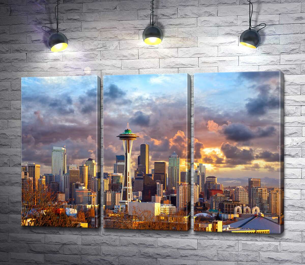 модульна картина Оглядова вежа Space Needle загубилась серед хмарочосів Сіетла