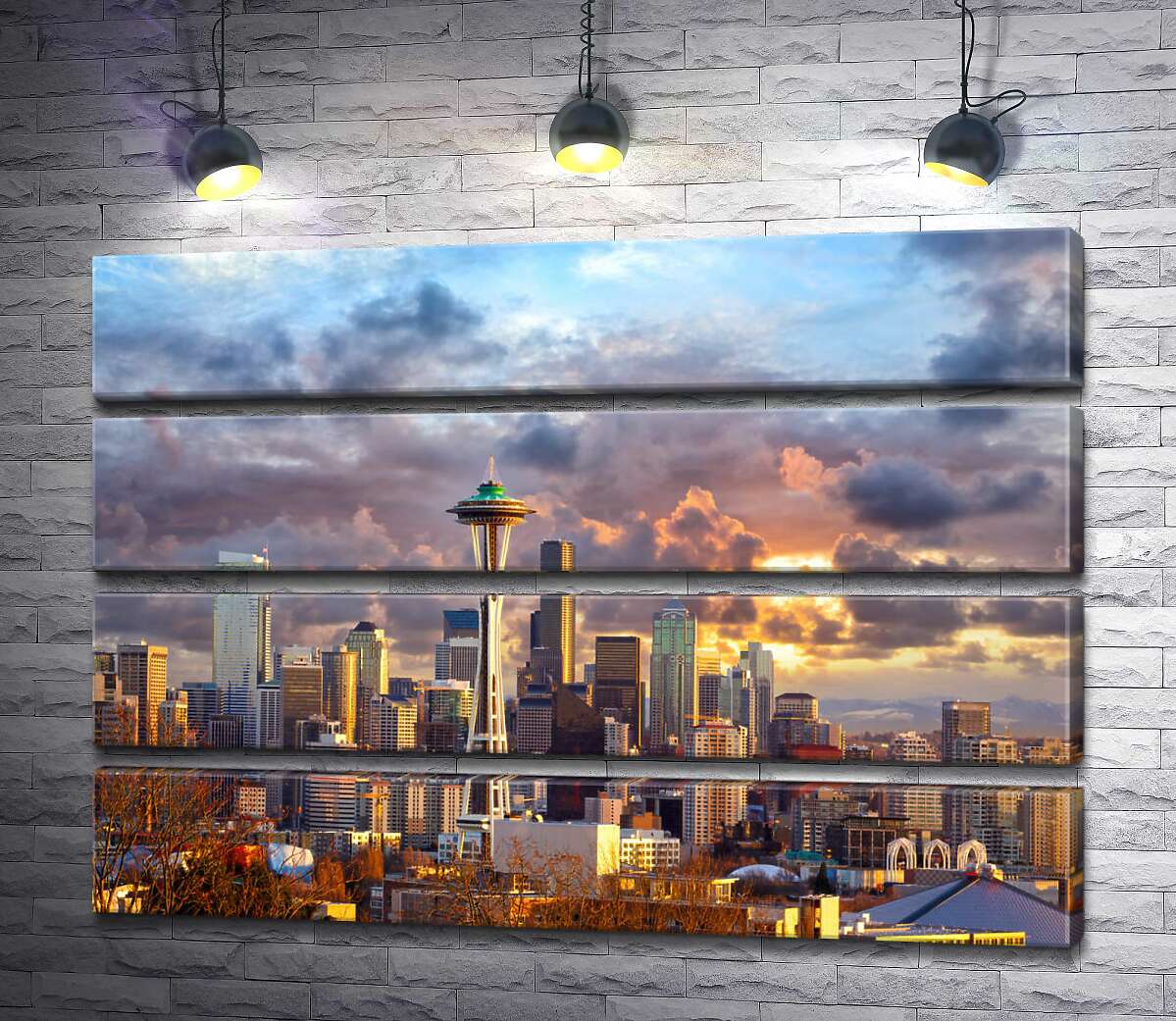 модульная картина Обзорная башня Space Needle потерялась среди небоскребов Сиэтла (Модуль №22)