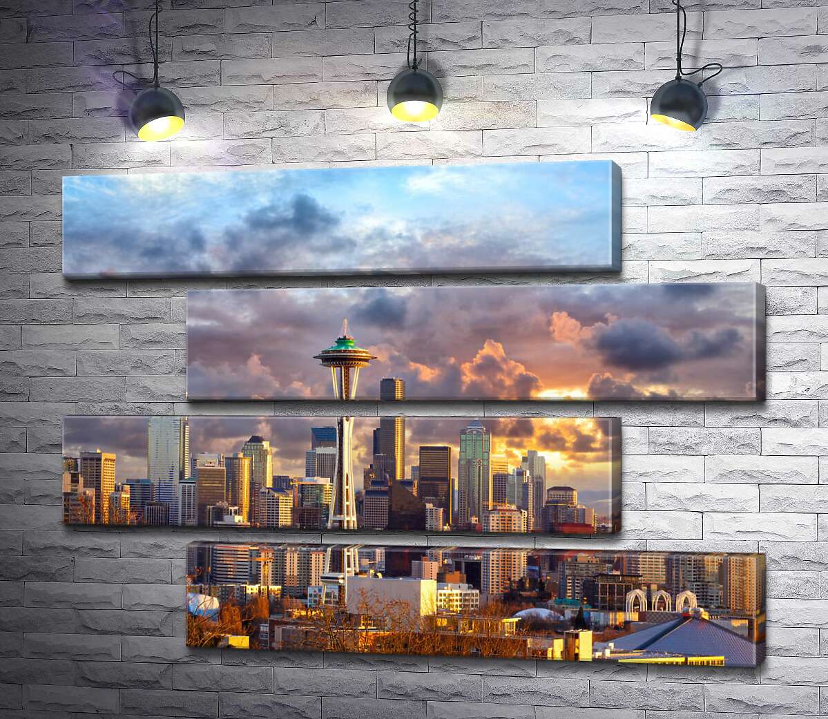 модульна картина Оглядова вежа Space Needle загубилась серед хмарочосів Сіетла (Модуль №23)