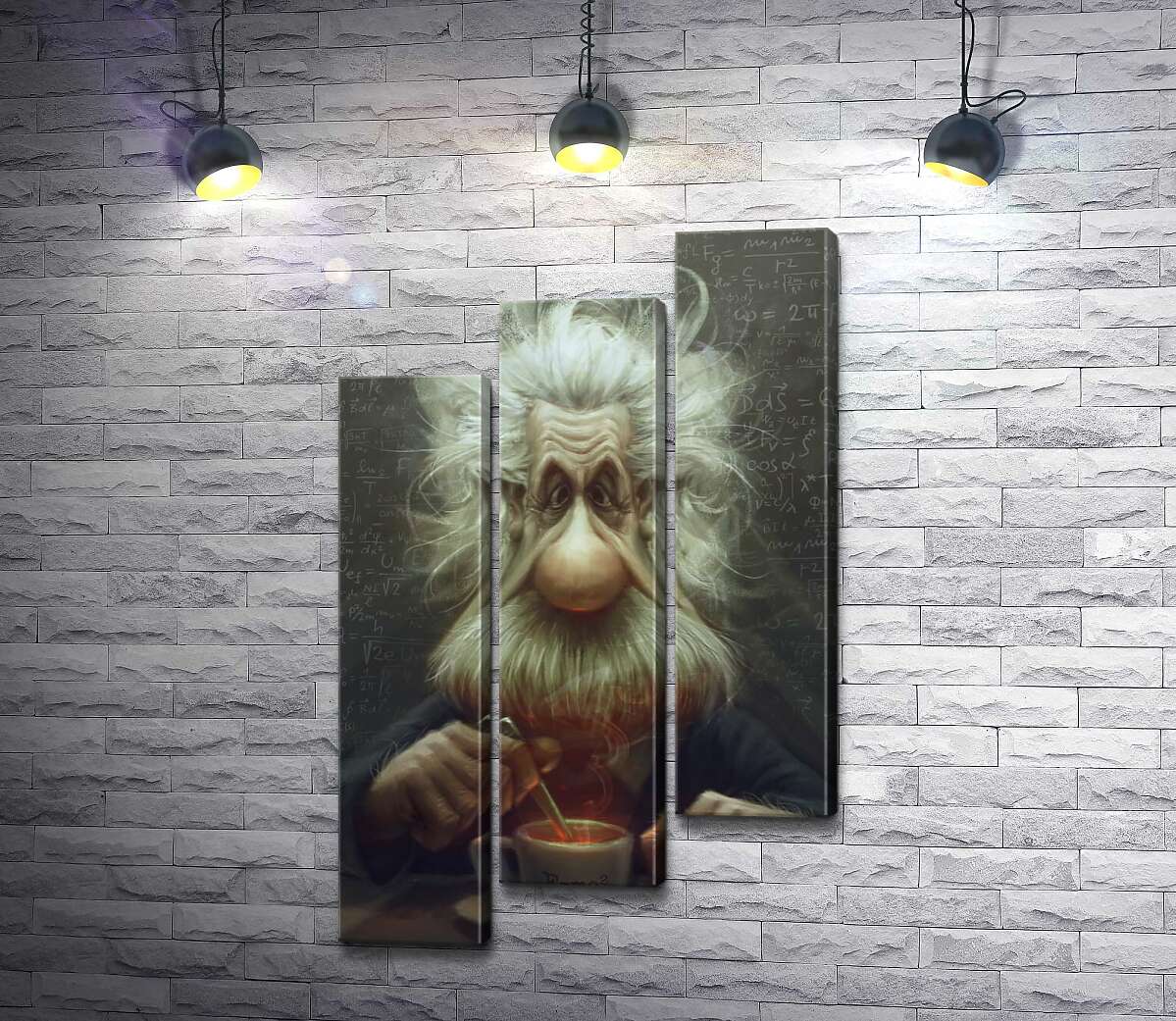 модульна картина Карикатура на Альберта Ейнштейна (Albert Einstein), що п'є чай (Модуль №14)