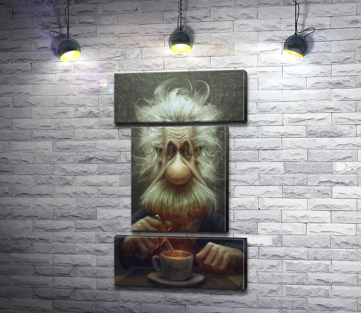модульна картина Карикатура на Альберта Ейнштейна (Albert Einstein), що п'є чай (Модуль №18)