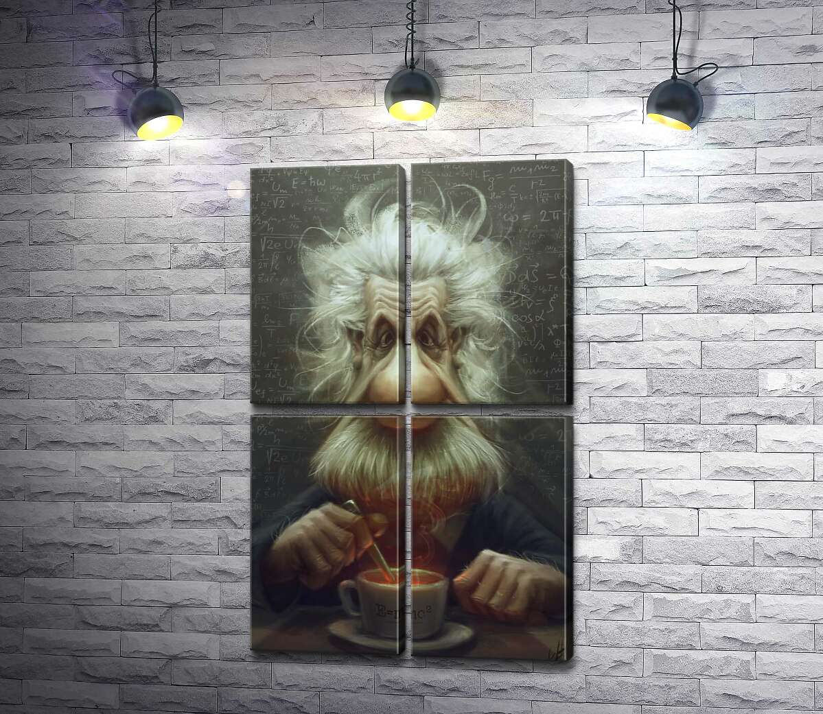 модульна картина Карикатура на Альберта Ейнштейна (Albert Einstein), що п'є чай (Модуль №25)