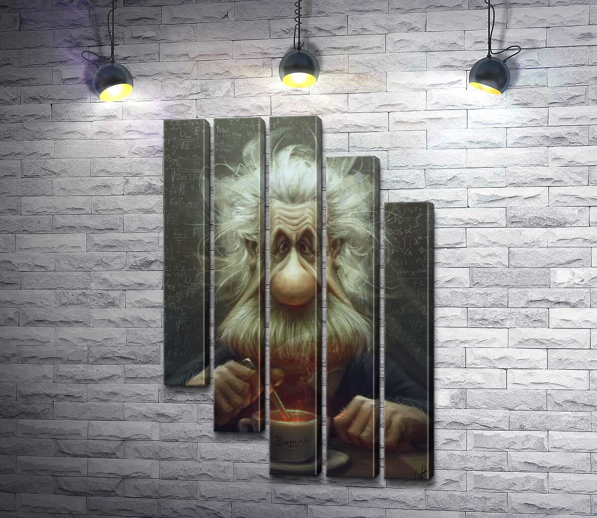 модульна картина Карикатура на Альберта Ейнштейна (Albert Einstein), що п'є чай (Модуль №28)
