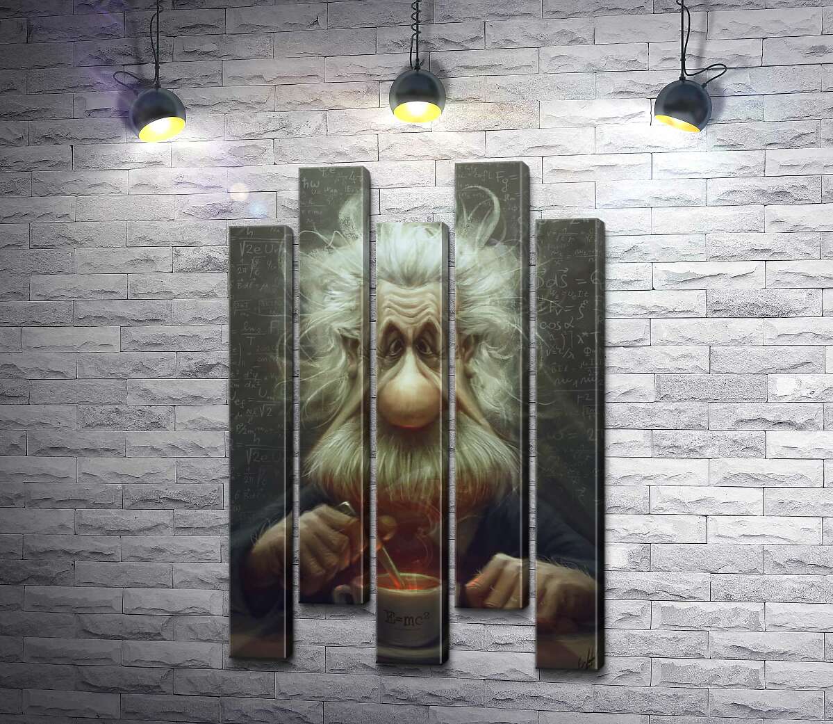 модульна картина Карикатура на Альберта Ейнштейна (Albert Einstein), що п'є чай (Модуль №30)