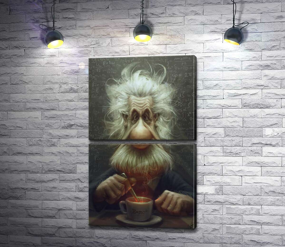 модульная картина Карикатура на Альберта Эйнштейна (Albert Einstein), пьющего чай (Модуль №7)
