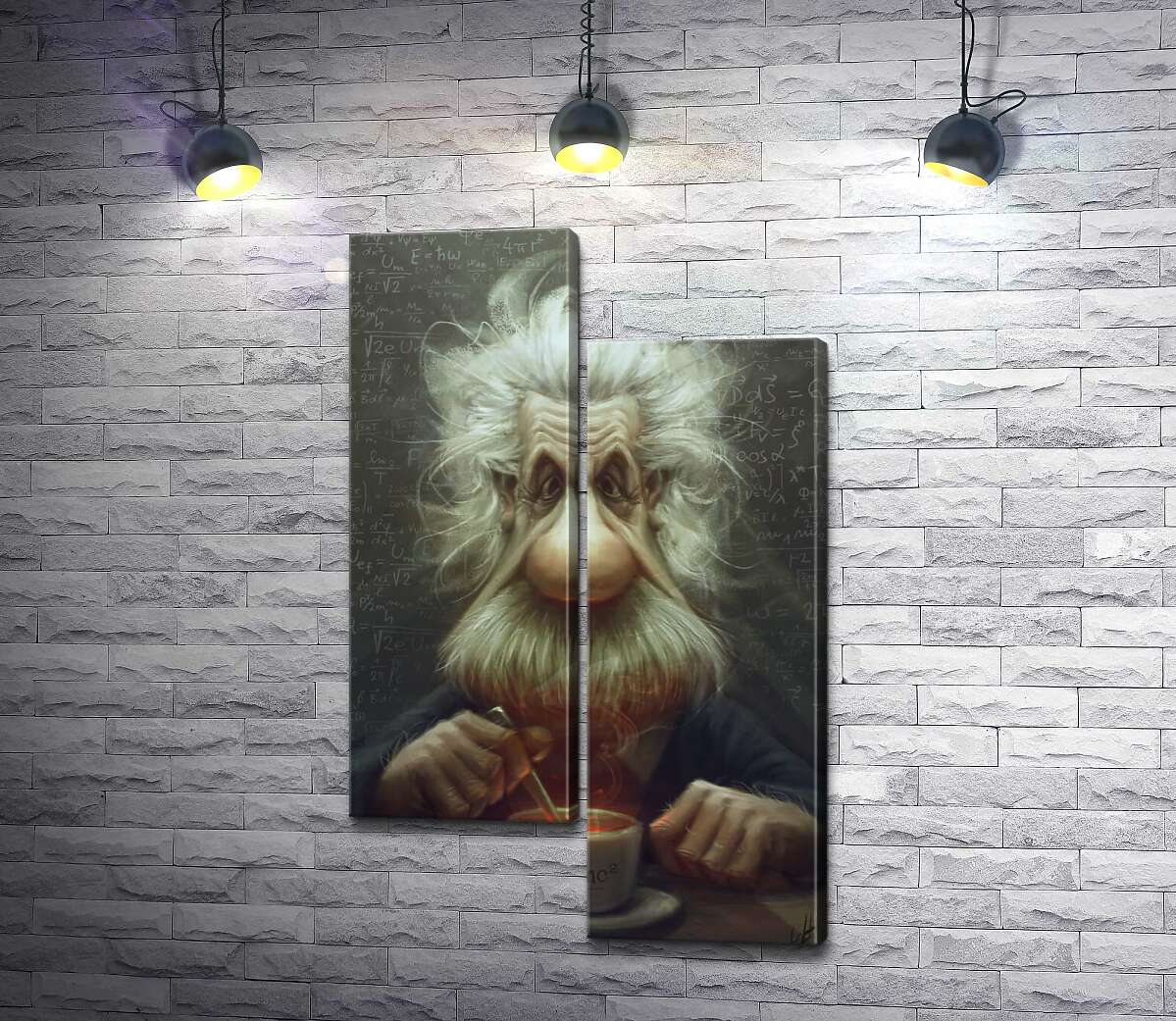 модульная картина Карикатура на Альберта Эйнштейна (Albert Einstein), пьющего чай (Модуль №9)