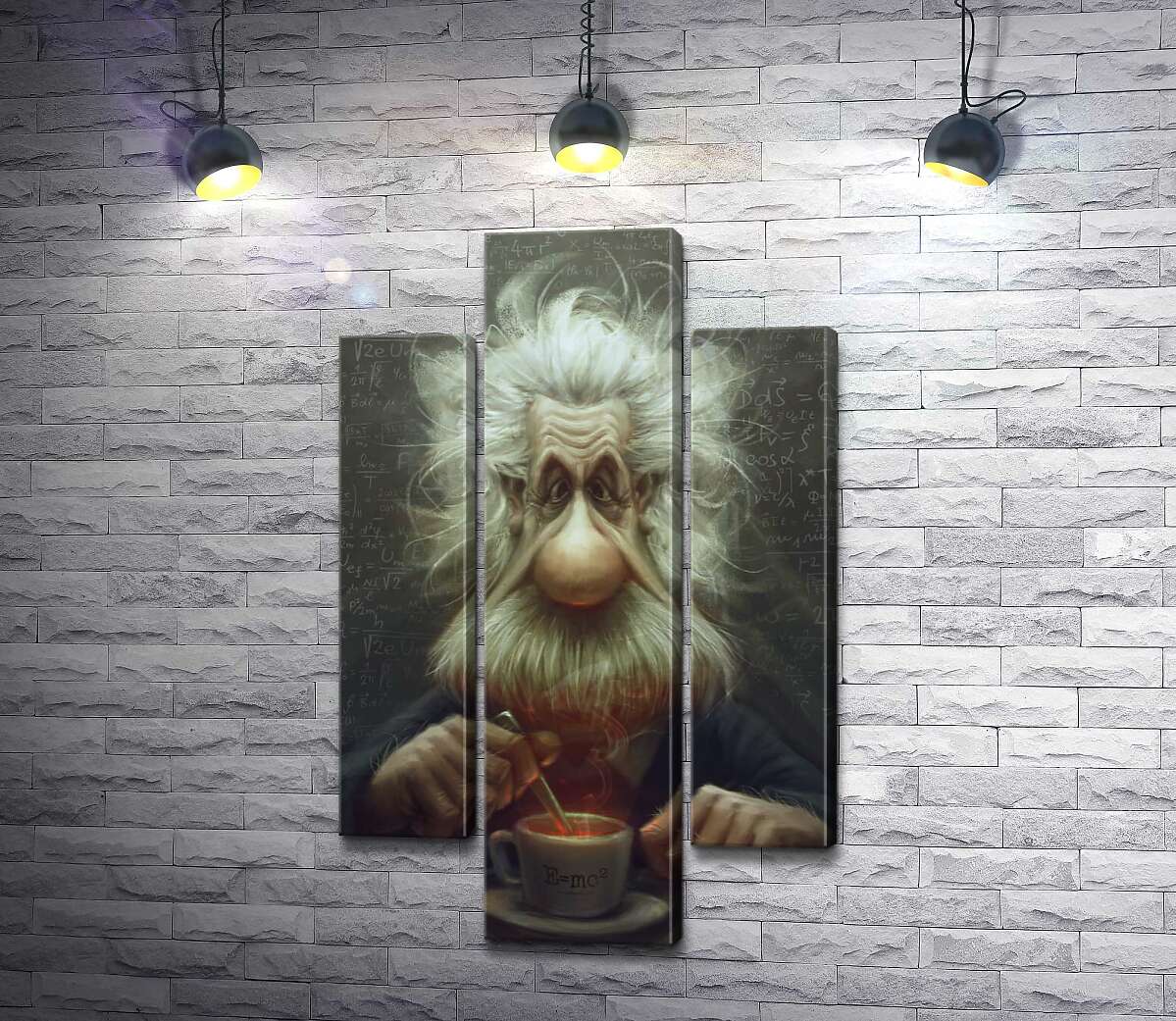 модульная картина Карикатура на Альберта Эйнштейна (Albert Einstein), пьющего чай (Модуль №10)