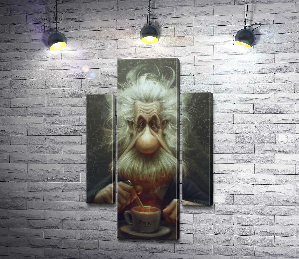 модульная картина Карикатура на Альберта Эйнштейна (Albert Einstein), пьющего чай (Модуль №5)