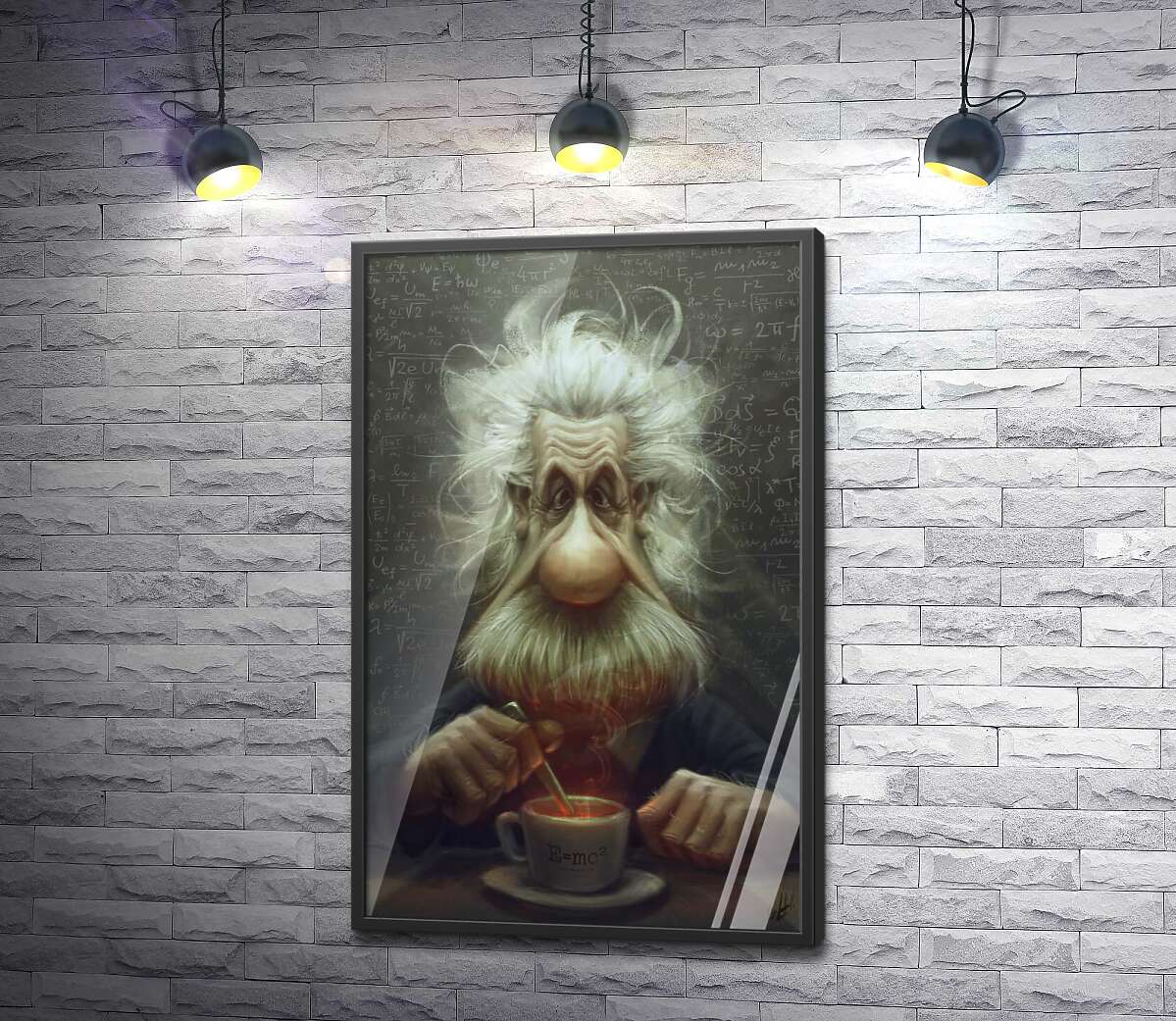 постер Карикатура на Альберта Эйнштейна (Albert Einstein), пьющего чай