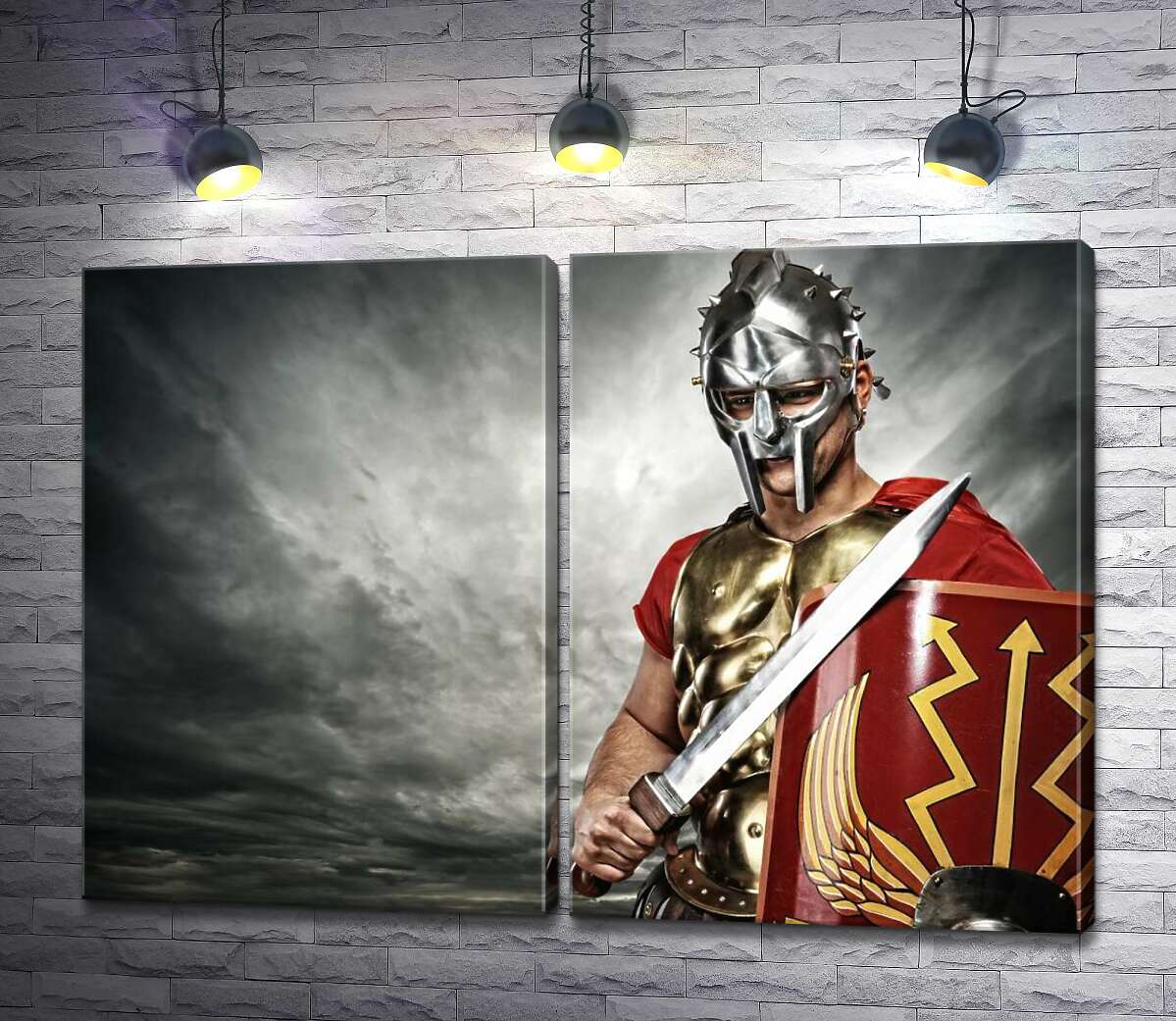 модульная картина Римский легионер с мечом и щитом