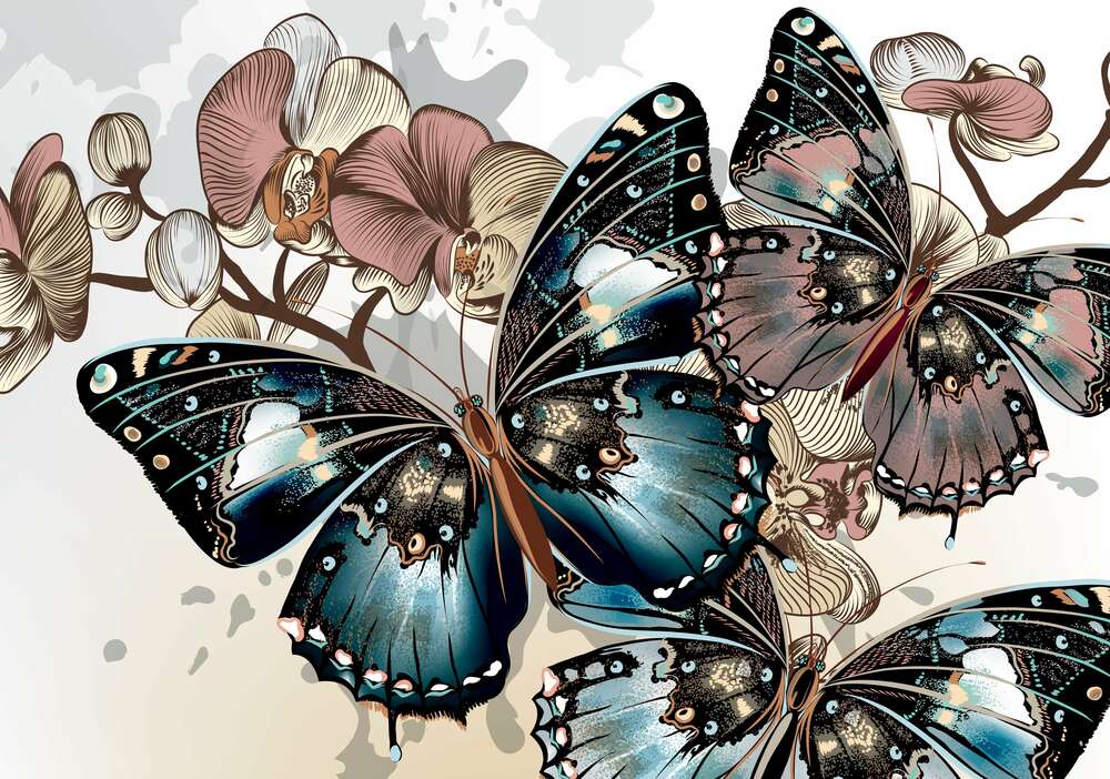 картина-постер Пастельна гармонія метеликів та орхідей