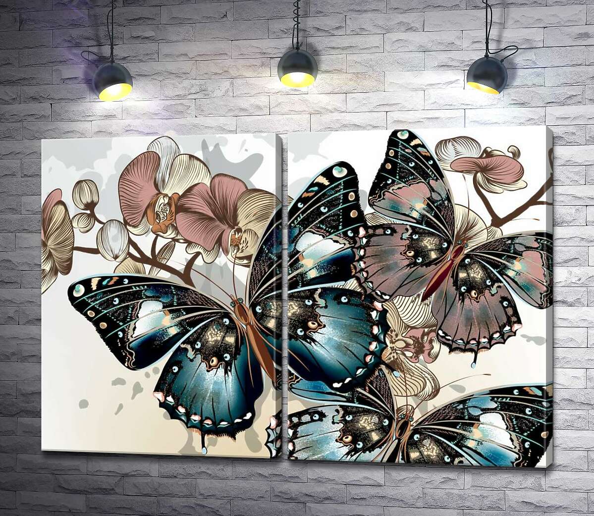 модульна картина Пастельна гармонія метеликів та орхідей