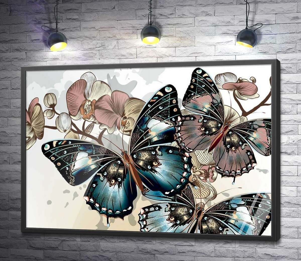 постер Пастельна гармонія метеликів та орхідей