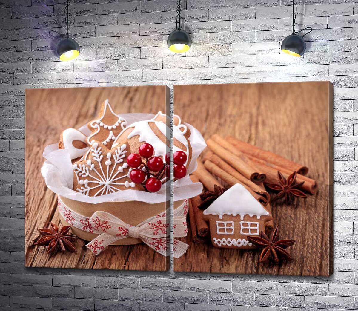 модульная картина Корзина праздничного печенья рядом с корицей и бадьяном