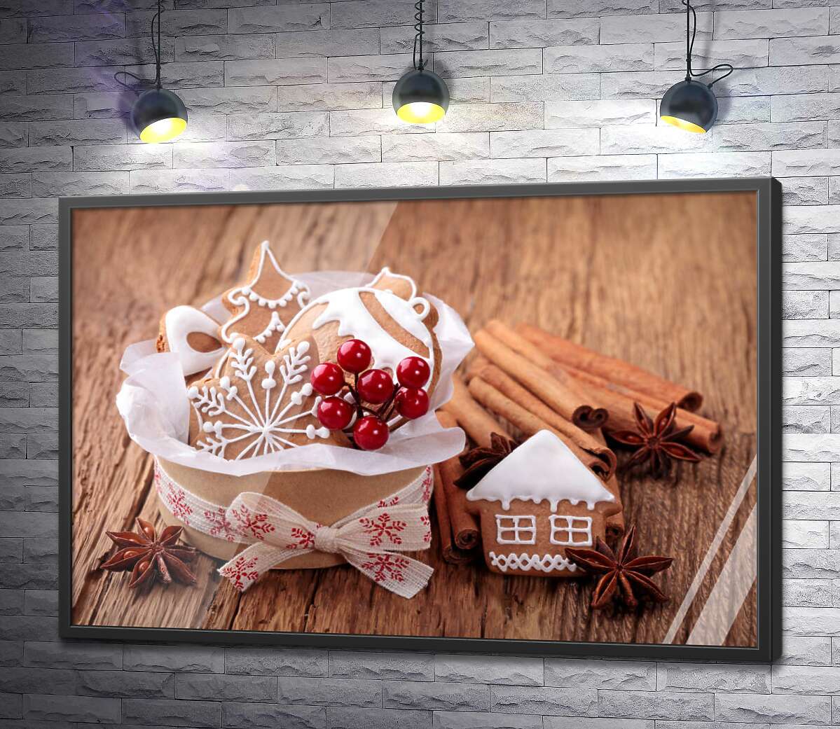постер Корзина святкового печива поруч з корицею та бодяном