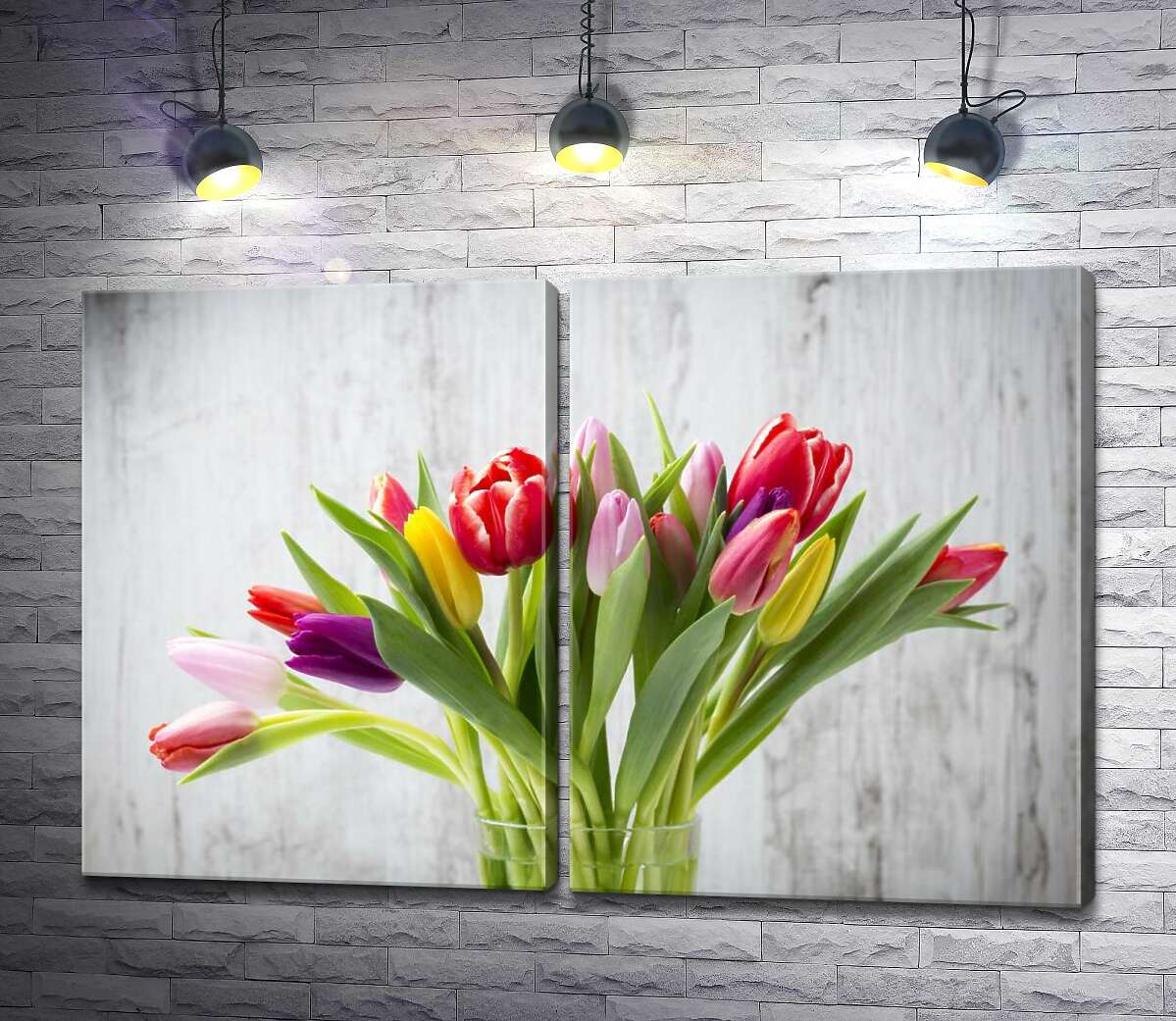 модульная картина Цветной букет весенних тюльпанов